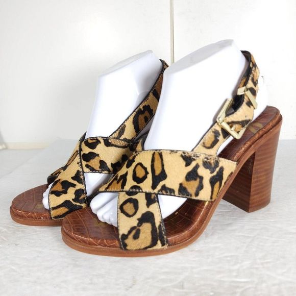 Sam Edelman Shoes - SAM EDELMAN Women's Ivy US8,5M Leather Animal Print CrisCross Slingback Sandals